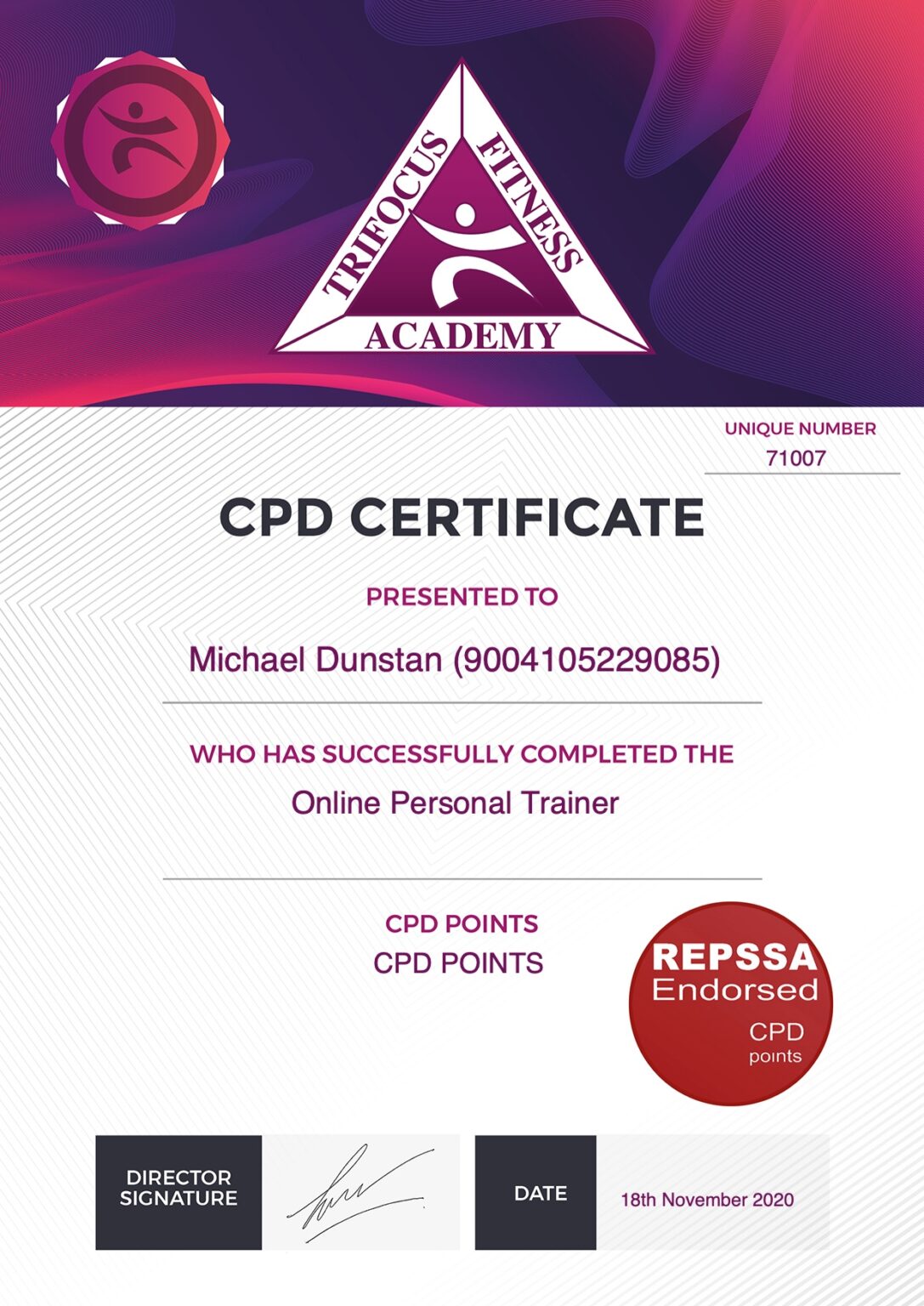 Michal Dunstan qualified Online Personal Trainer